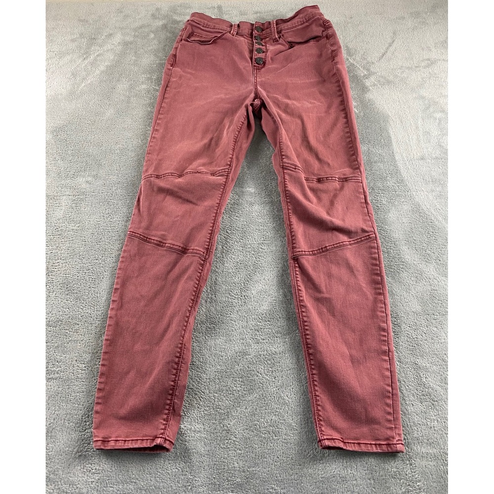 Mudd Womens High Rise Button Fly Moto Jegging Mauve Pink Size 9 Skinny Pants